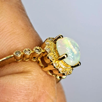 "Rainbow Jelly" Size 7 Ring - Opal, Diamonds, Karat Gold