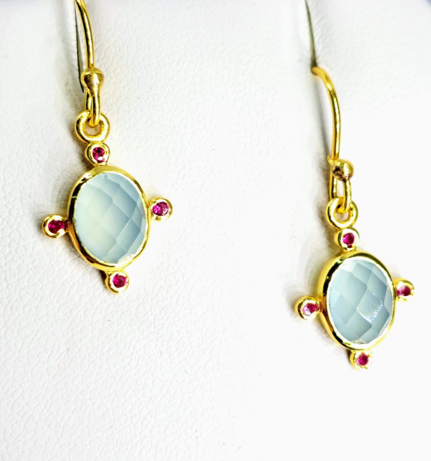 "Pop Of Color" 1" Earrings- Choose Chalcedony, Amethyst, Onyx or Rutilated Quartz with Tourmaline, 18K Gold Sterling