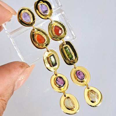 "Sparkle Drop" 2.5" Earrings - Mixed Gems, Sterling or Gold Sterling
