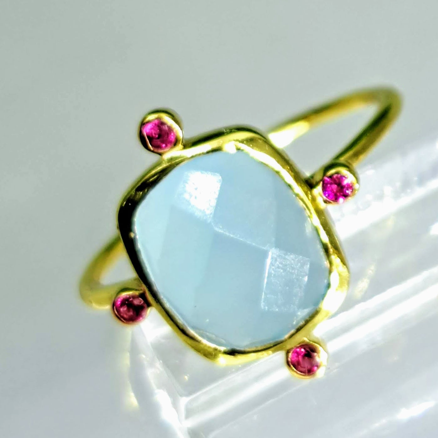 "Pop Of Color" Rings - Choose Blue or Green Chalcedony, or Onyx with Tourmaline, 18K Gold Sterling