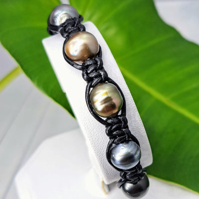 "Lucky #7" 7.25" Bracelet - Tahitian Pearls, Leather (Black or Natural)