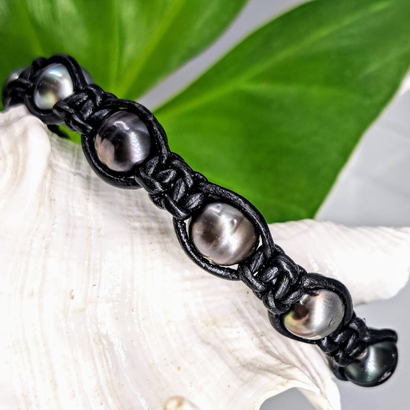 "Lucky #7" 7.25" Bracelet - Tahitian Pearls, Leather (Black or Natural)