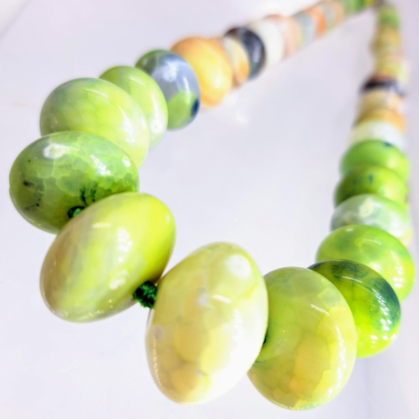 "Edamame Salad" 16" to 18" Necklace - Banded Agate, Sterling