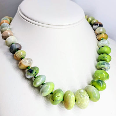 "Edamame Salad" 16" to 18" Necklace - Banded Agate, Sterling