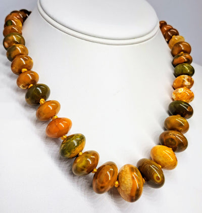 "Pumpkin Spice" 16" to 18" Necklace - Banded Agate, Sterling