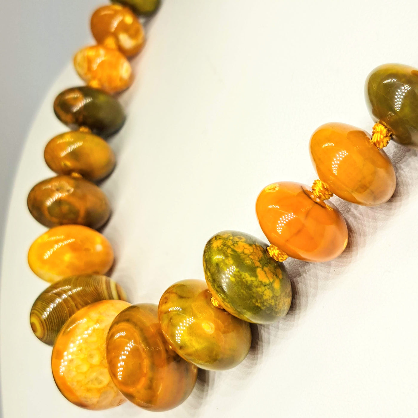 "Pumpkin Spice" 16" to 18" Necklace - Banded Agate, Sterling