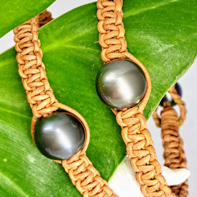"Bora Bora & Mora!" 7.25" Bracelets - Tahitian Pearls, Leather
