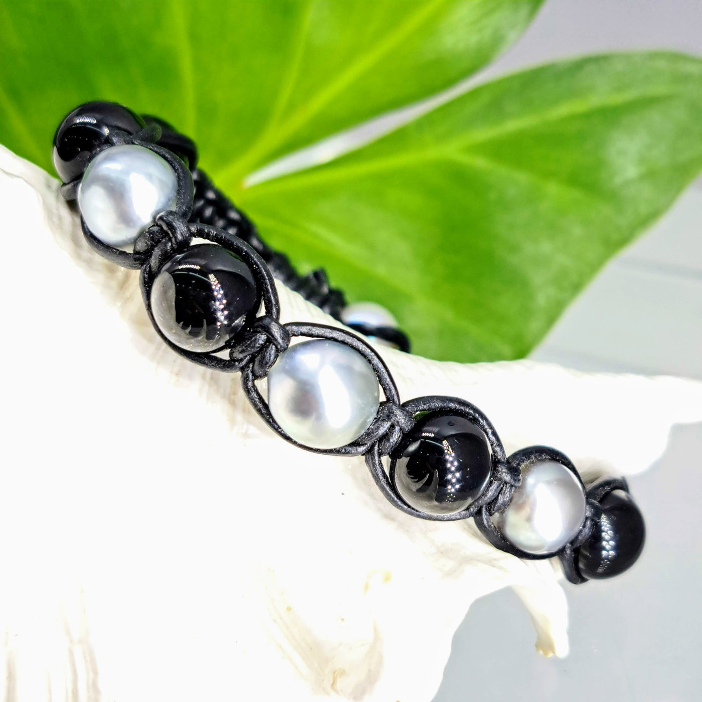 "Bora Bora - Black & Mora!" Bracelets - Tahitian Pearls, Leather