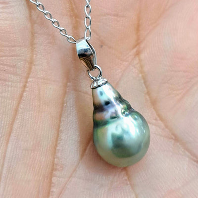 "Fortune Teller" Adjustable (Up to 24") Pendant Necklace, - Tahitian Pearl, Sterling Silver