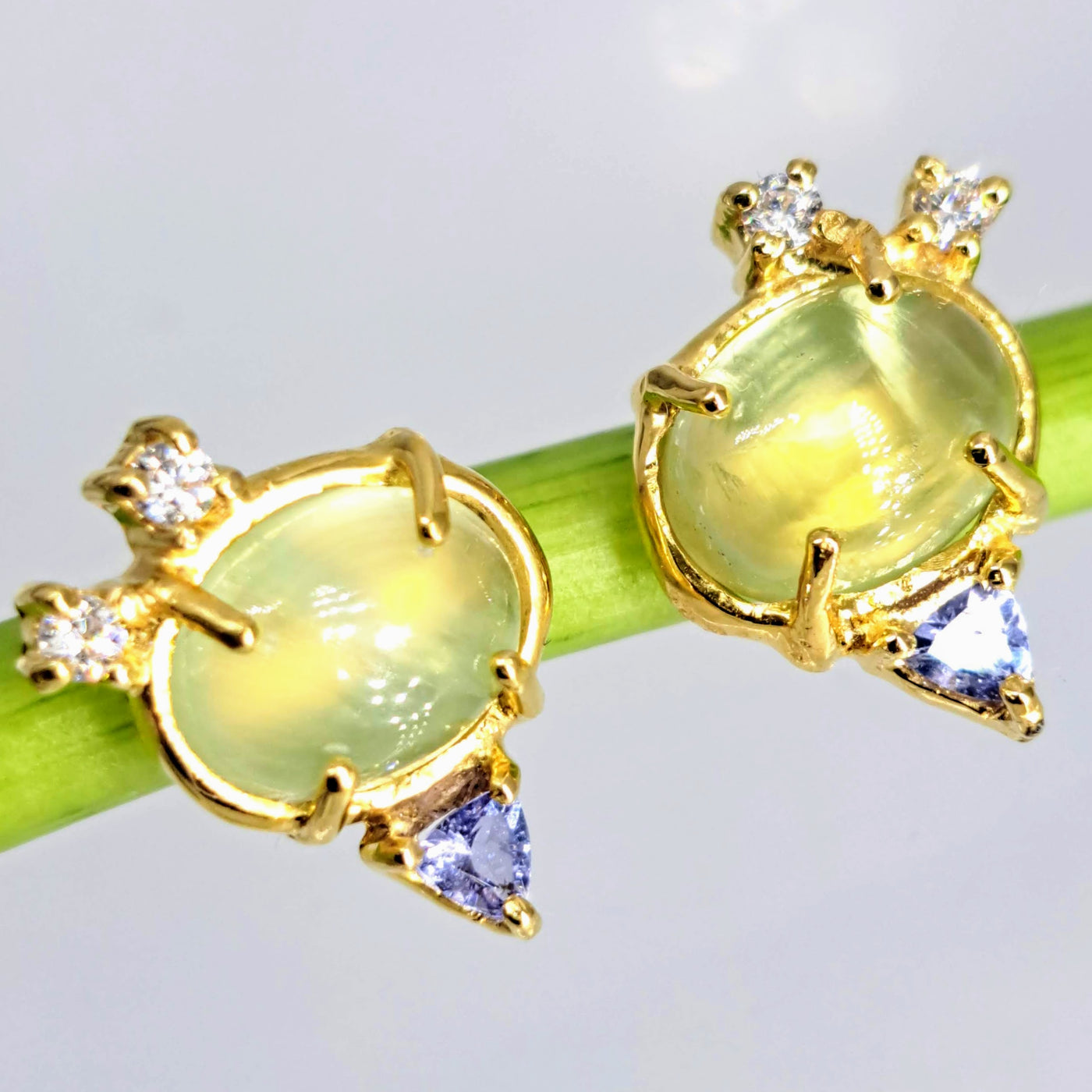 "2 Sugars" .5" Stud Earrings - Sweet Mixed Gemstone Clusters, 18K Gold Sterling