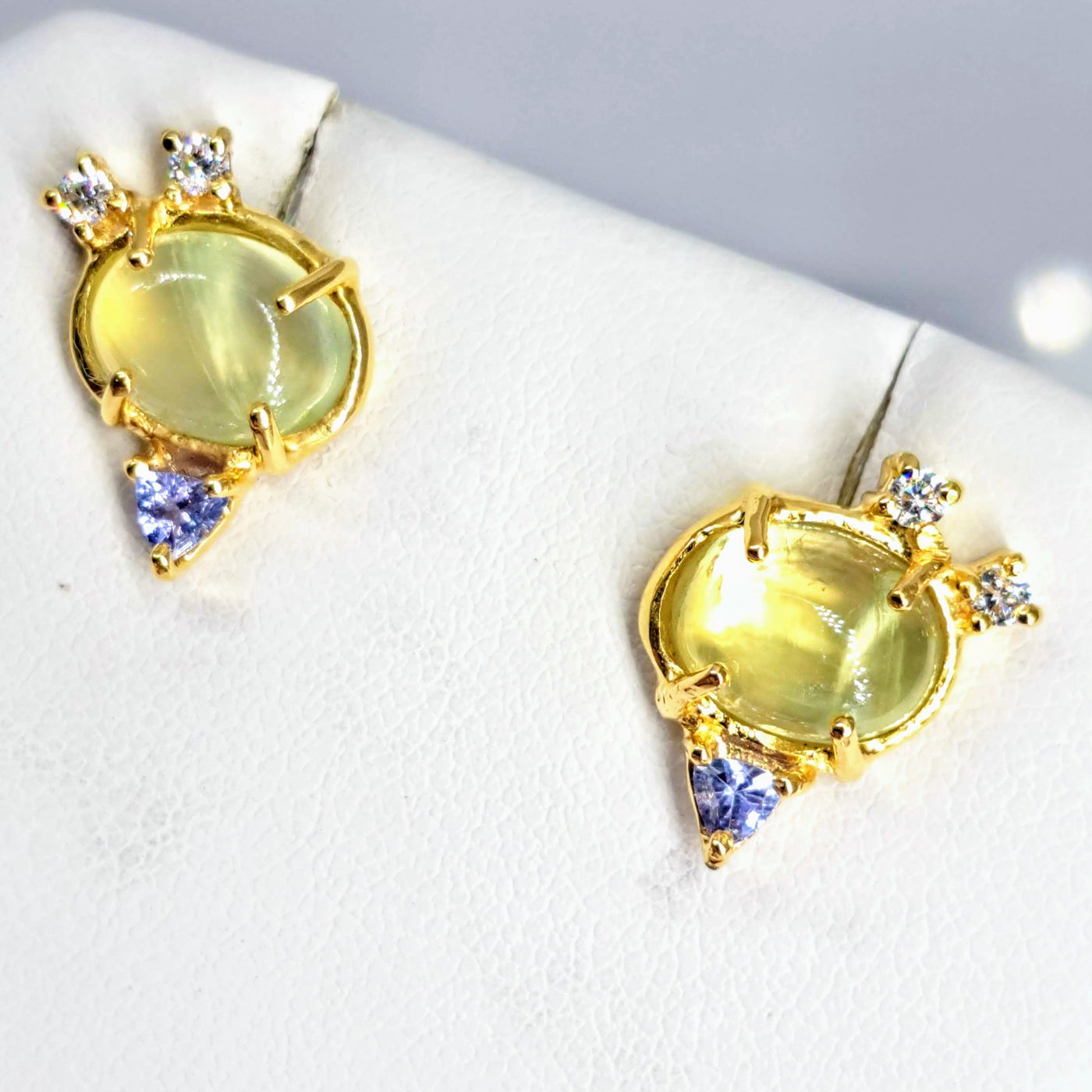 "2 Sugars" .5" Stud Earrings - Sweet Mixed Gemstone Clusters, 18K Gold Sterling