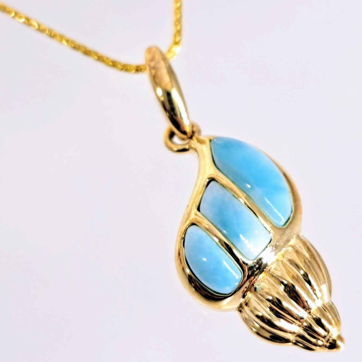 "Key West Conch" Pendant Necklace - Larimar, 14K Gold