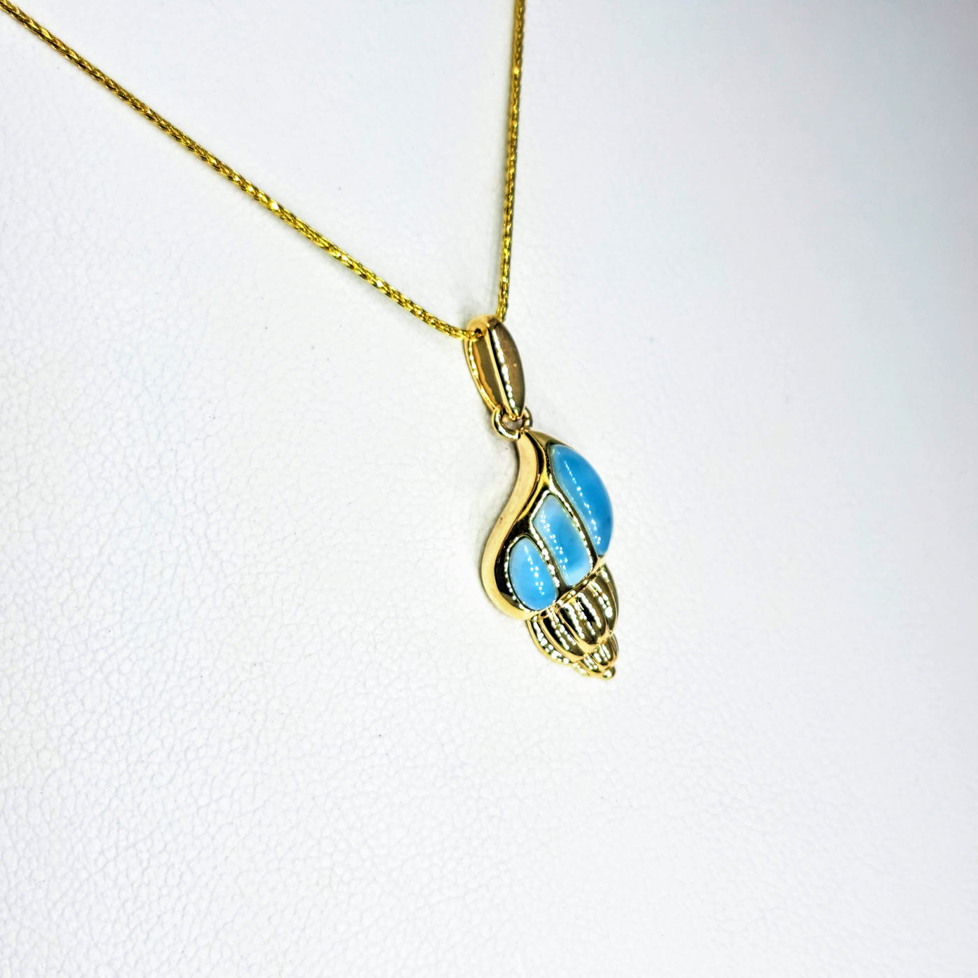 "Key West Conch" Pendant Necklace - Larimar, 14K Gold