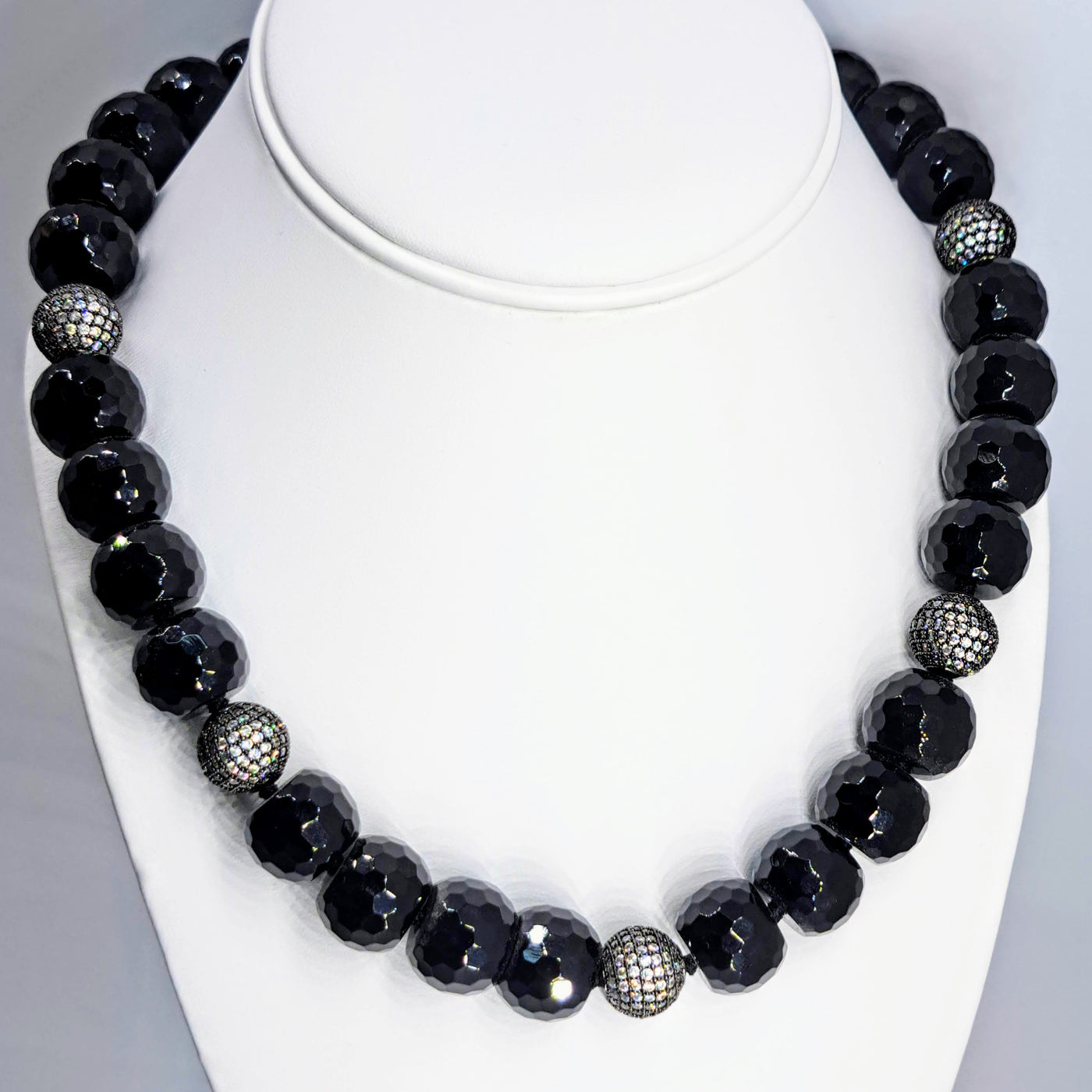 "Sparkle Darkle" 18" Necklace - Black Onyx, Crystal Pave', Sterling