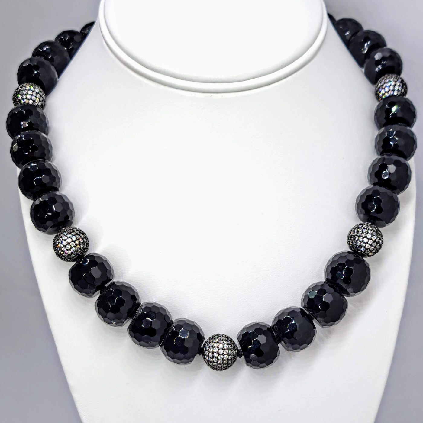 "Sparkle Darkle" 18" Necklace - Black Onyx, Crystal Pave', Sterling
