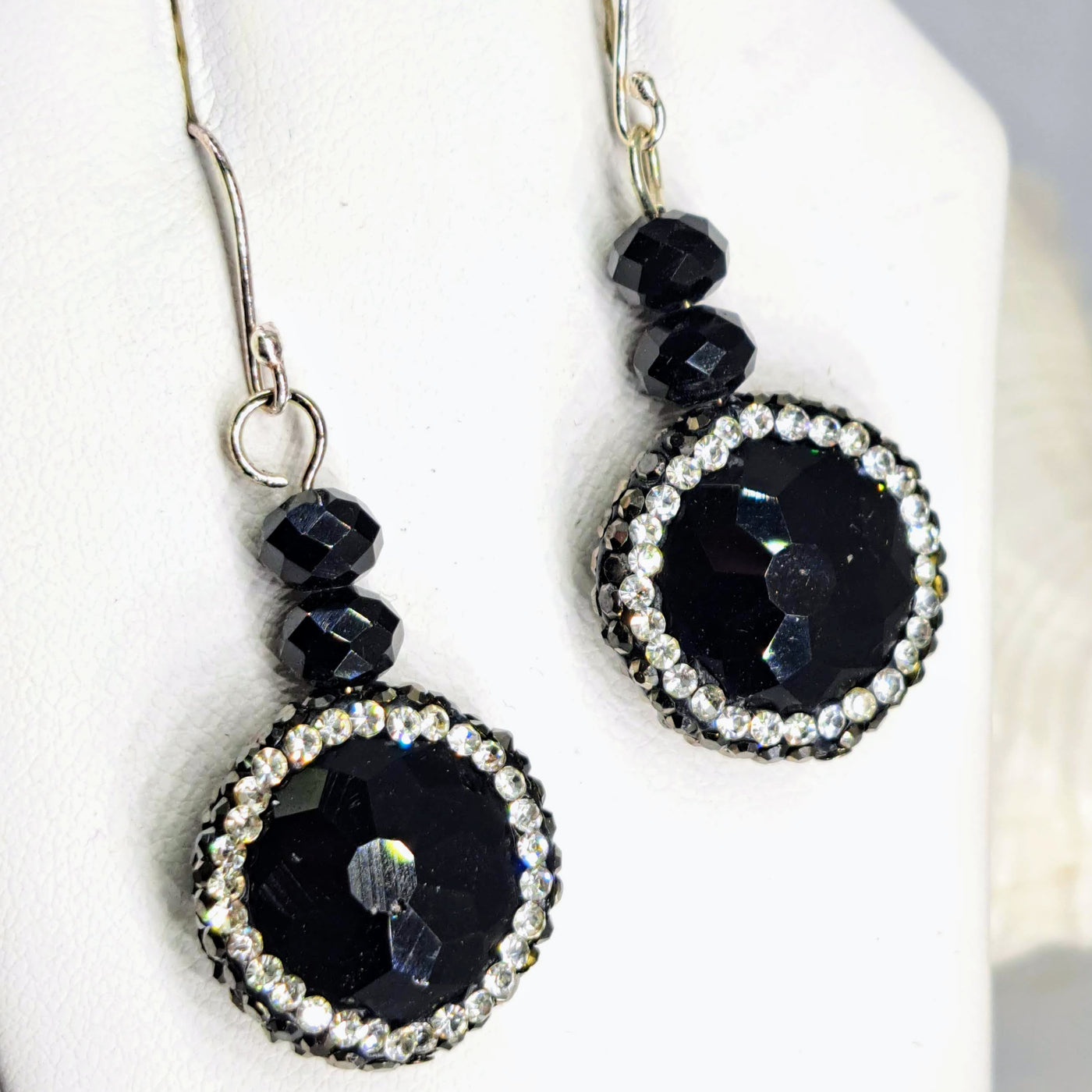 "Sparkle Basics" 1.5" to 2" Earrings - Mother Of Pearl, Turquenite, Crystal Or Onyx, with Pave' & Sterling