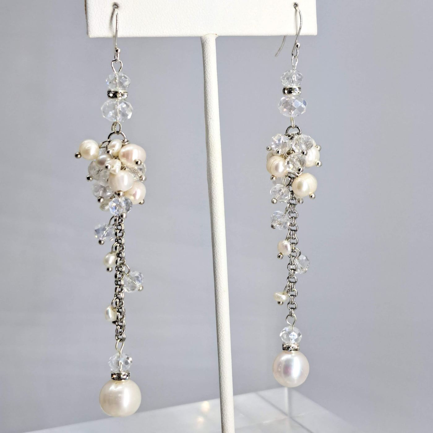 "Sparkle-Lotopus!" 4" Earrings - Pearls, Crystals, Sterling