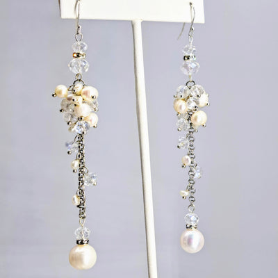 "Sparkle-Lotopus!" 4" Earrings - Pearls, Crystals, Sterling