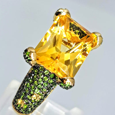 "Narcissus" Sz 8 Ring - Citrine, Golden Sapphire, Chrome Diopside, 18k Gold Sterling