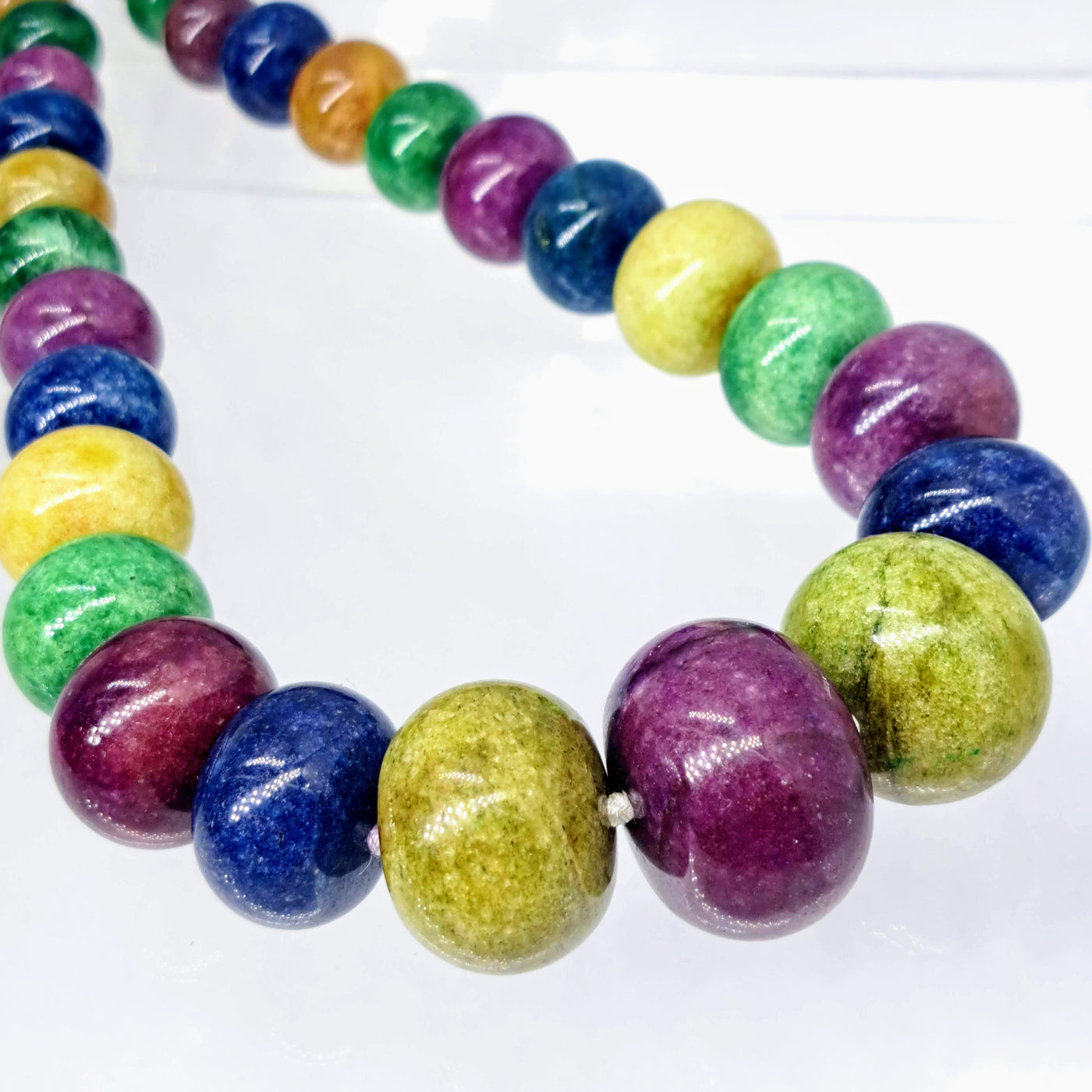 "Lady Balls" 18"-20" Necklace - Multi-color Quartzite, Sterling