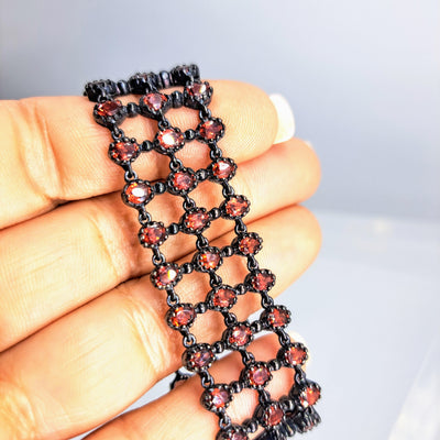 "Black Lace" 6.5" Bracelet - Garnet, Black Sterling