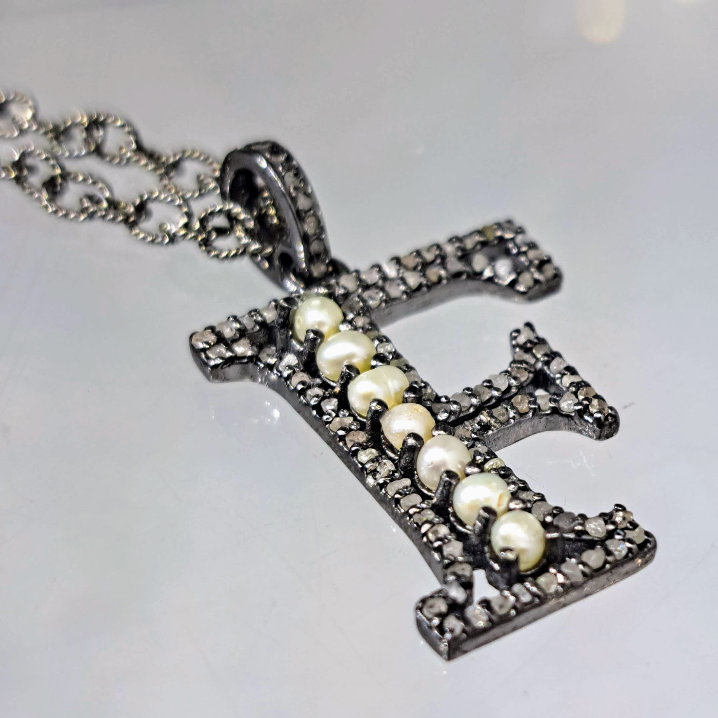 "F-Bomb" 24" Necklace - Diamonds, Pearls, Sterling
