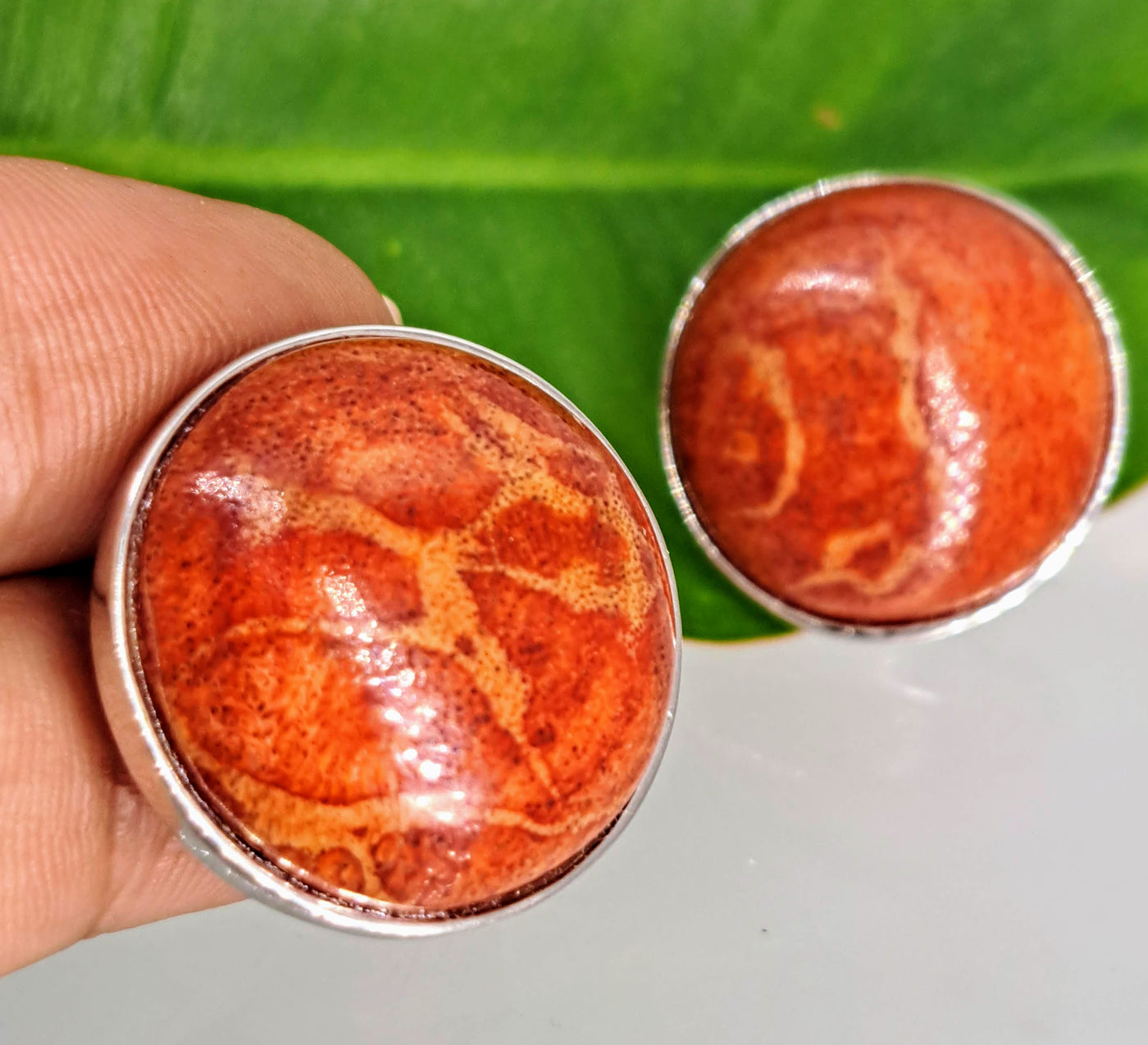 "My Favorite Red" 1" Earrings - Red Coral, Anti-tarnish Sterling Euro Clip Posts