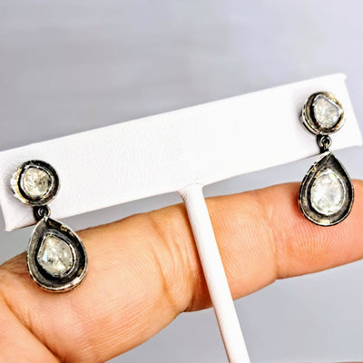 "Polki Pretties" 1" Earrings - Diamonds, Sterling