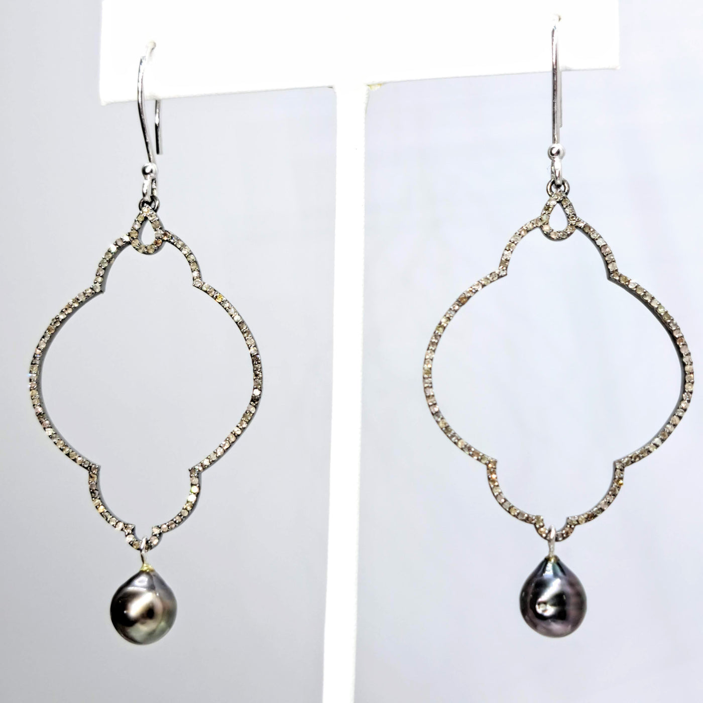 "Silver Lining" 2.75" Earrings - Diamonds, Tahitian Pearls, Sterling