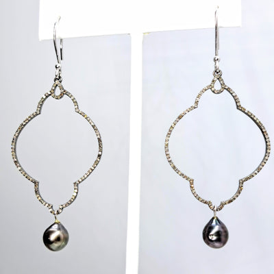 "Silver Lining" 2.75" Earrings - Diamonds, Tahitian Pearls, Sterling