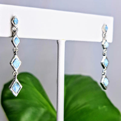 "Ocean Diamond Drops" 1.5" Earrings - Larimar, Sterling