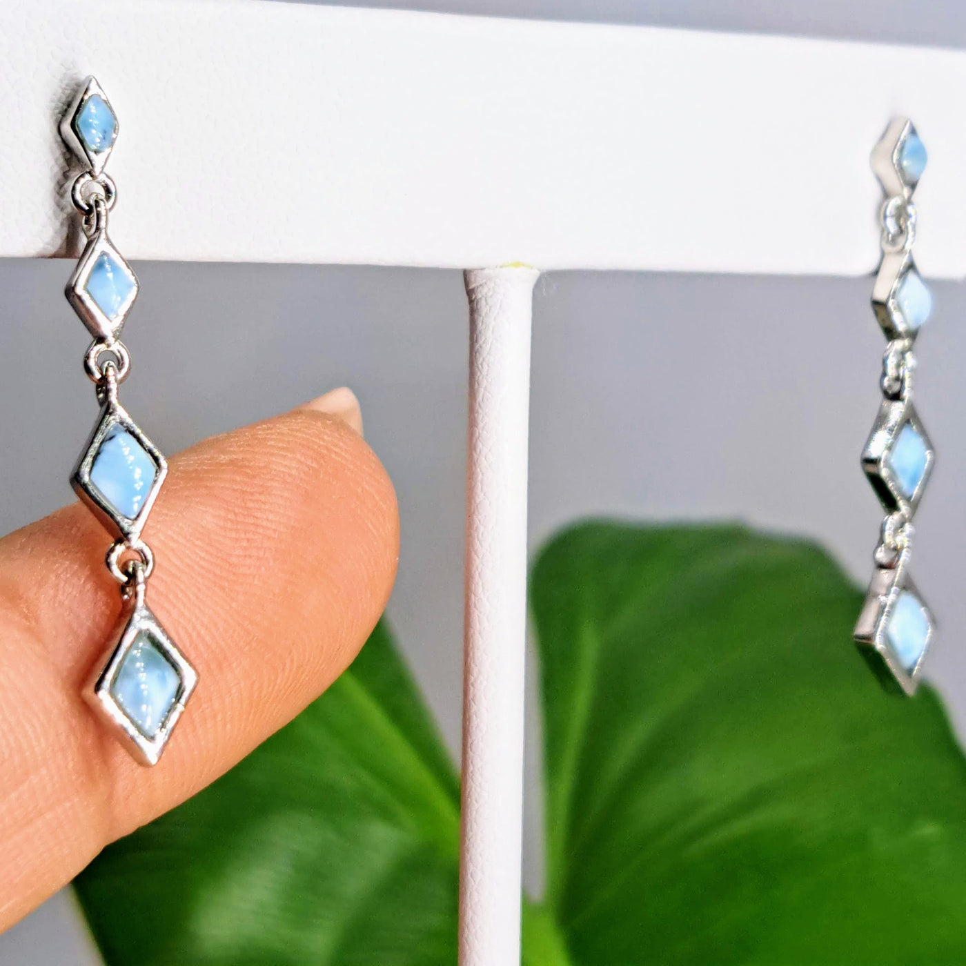 "Ocean Diamond Drops" 1.5" Earrings - Larimar, Sterling