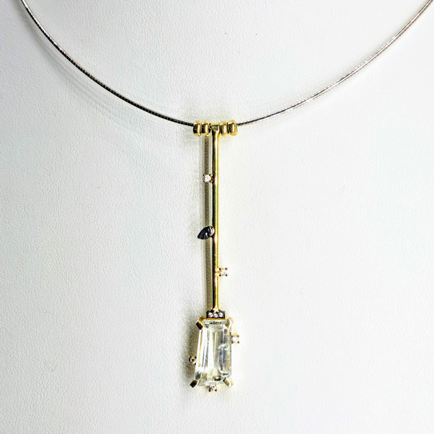 "Swizzle Stick" 18" Necklace - Aquamarine, Zircon, Sterling, Gold
