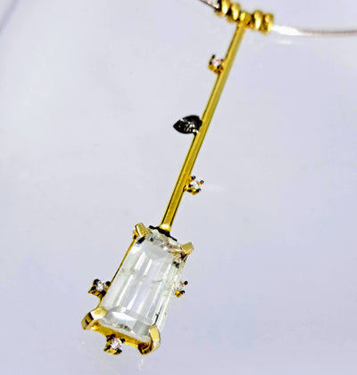 "Swizzle Stick" 18" Necklace - Aquamarine, Zircon, Sterling, Gold