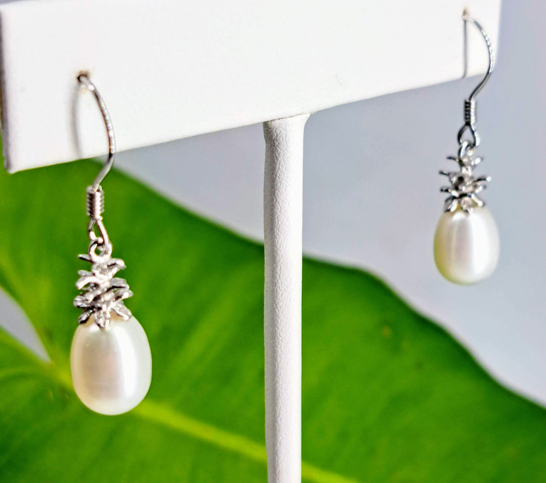 "Pineapple Pearl" 1" Earrings - Pearls, Anti-tarnish Sterling