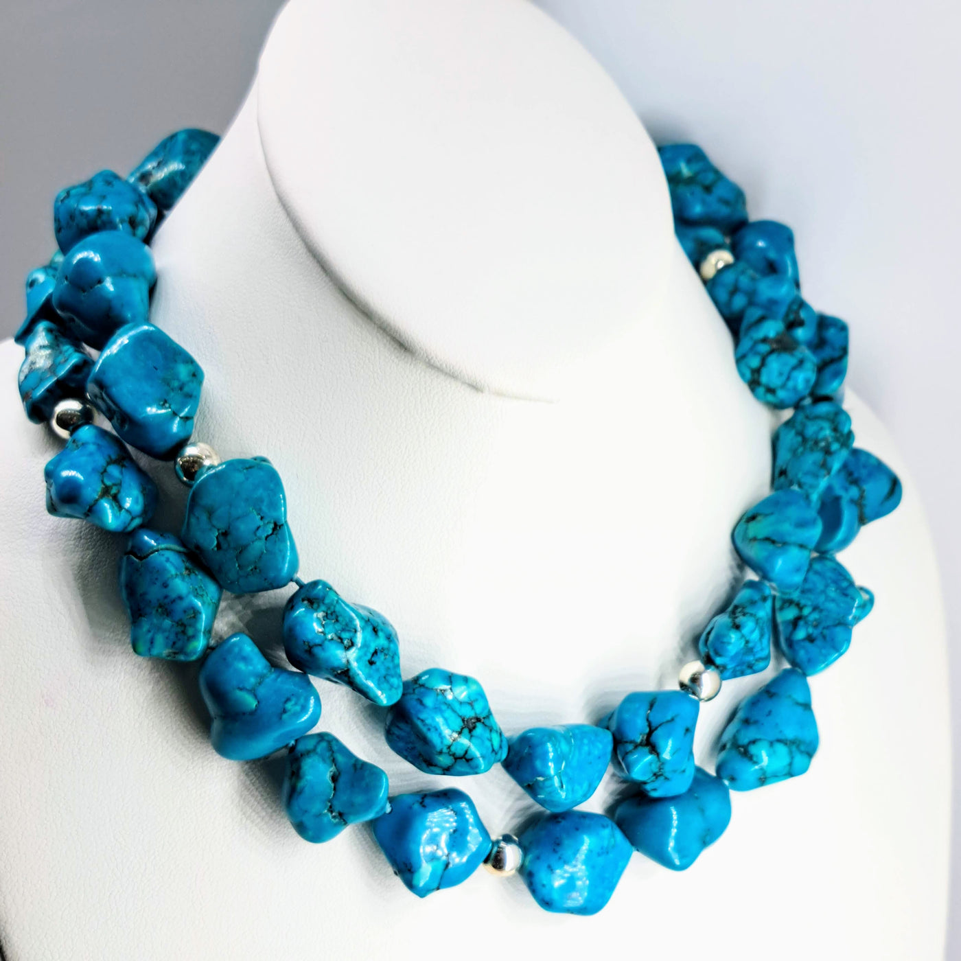 "Nugget!" 38" Necklace - Magnesite Turquoise, Sterling clasp