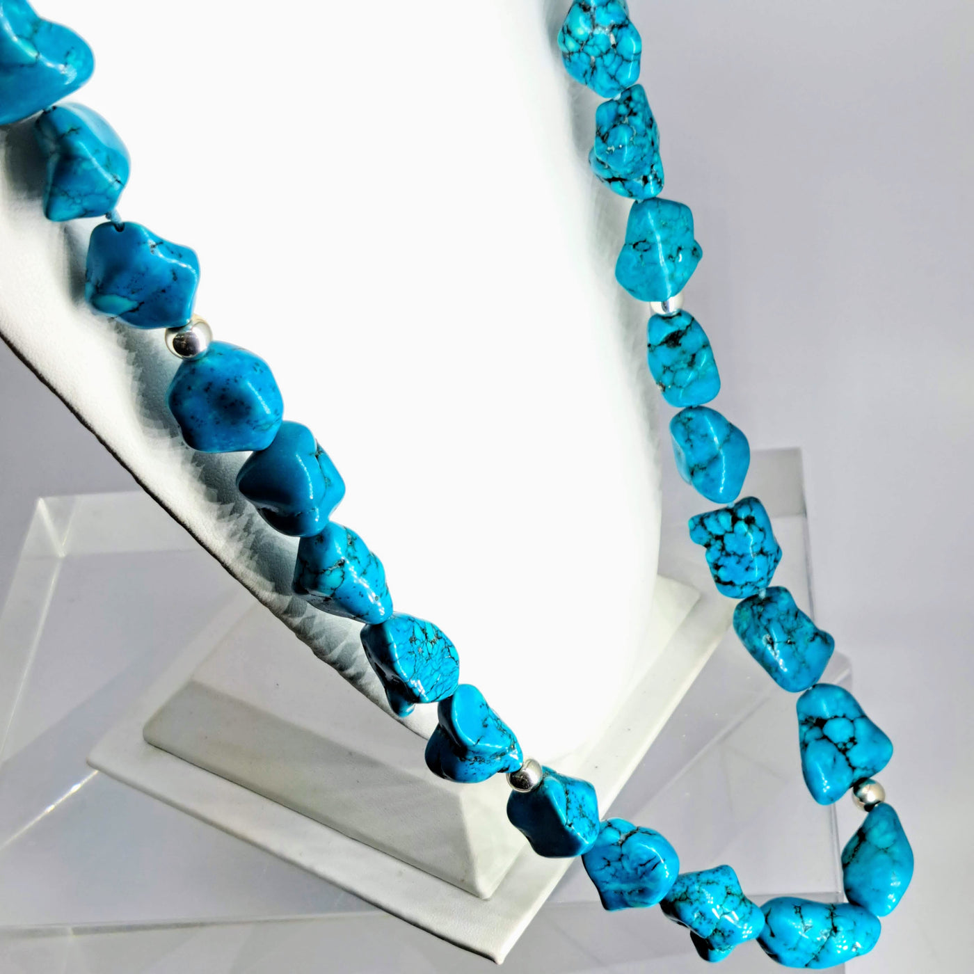 "Nugget!" 38" Necklace - Magnesite Turquoise, Sterling clasp