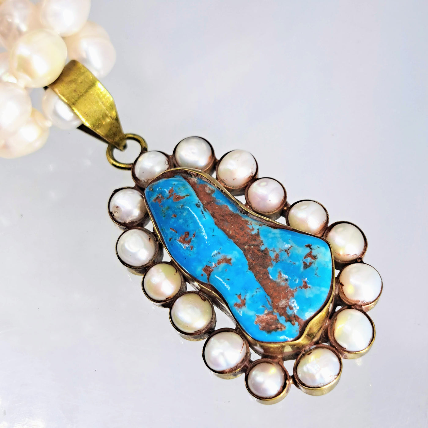 "All-Around Magical!" Pendant Necklace - Turquoise, Pearls, Brass, Sterling