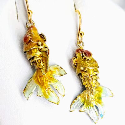 "SO KOI!" 1.5" Earrings - Enameled Fish, Gold Sterling