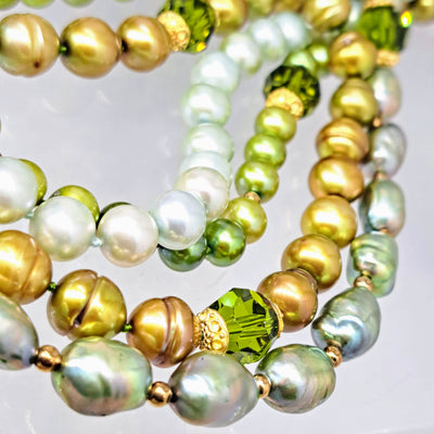 "Rica Royalle" 22"-24" Necklace - Pearls, Swarovski Crystals, Gold Sterling