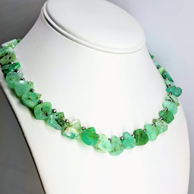 "Fresh Spring Greens" 16"-18" Necklace - Chrysoprase, Hematite, Sterling