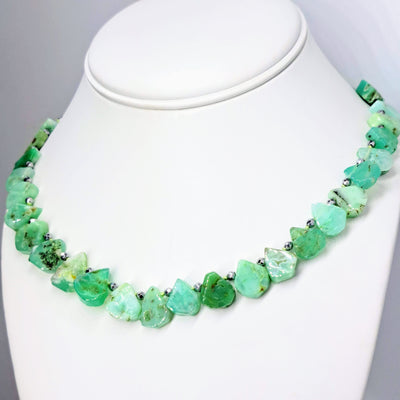"Fresh Spring Greens" 16"-18" Necklace - Chrysoprase, Hematite, Sterling
