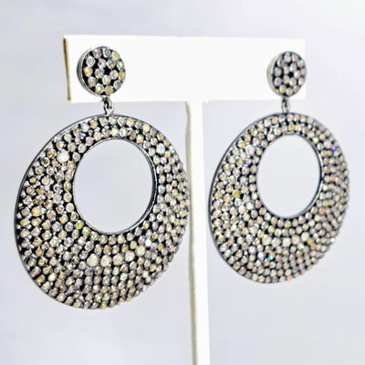 "Hotter Than Halston!" 2.25" Earrings - Diamonds, Oxidized Sterling