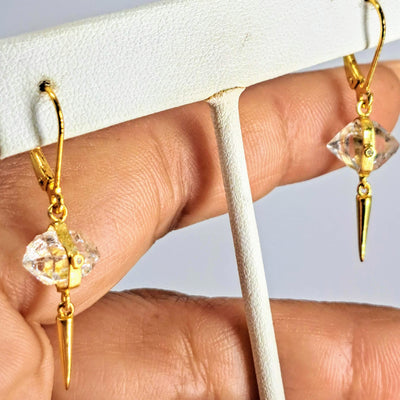 "Double Diamonds, Divine" 1.5" Earrings - Herkimer Diamonds, Diamonds, Sterling, Gold Sterling
