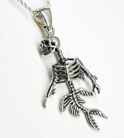 "Tell No Tails!" 2.25" Pendant 20" Necklace - Sterling Mermaid's Skeleton