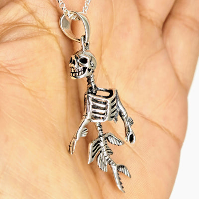 "Tell No Tails!" 26" Pendant Necklace - Sterling Mermaid's Skeleton