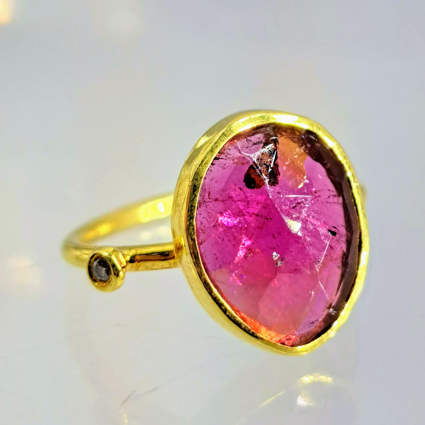 "Paint This Mother PINK!" Sz 7 Ring - Tourmaline, Diamond, 18K Gold Sterling