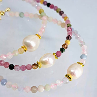 "Another Temptation" 7" to 9" Bracelet - Tourmaline, Or Peruvian Opal, Pearl, Gold -Plated Findings