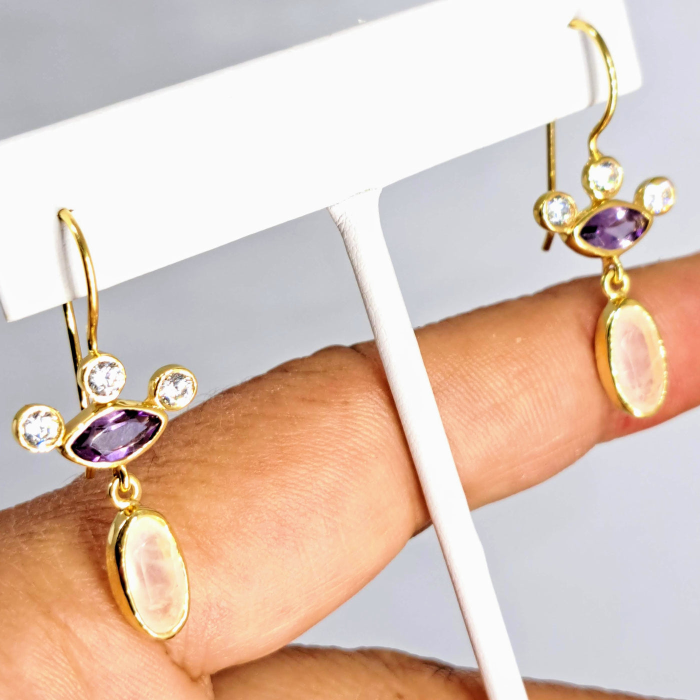 "Twinkles" 1.5" Earrings - Amethyst, Rose Quartz, Crystal, 18k Gold Sterling