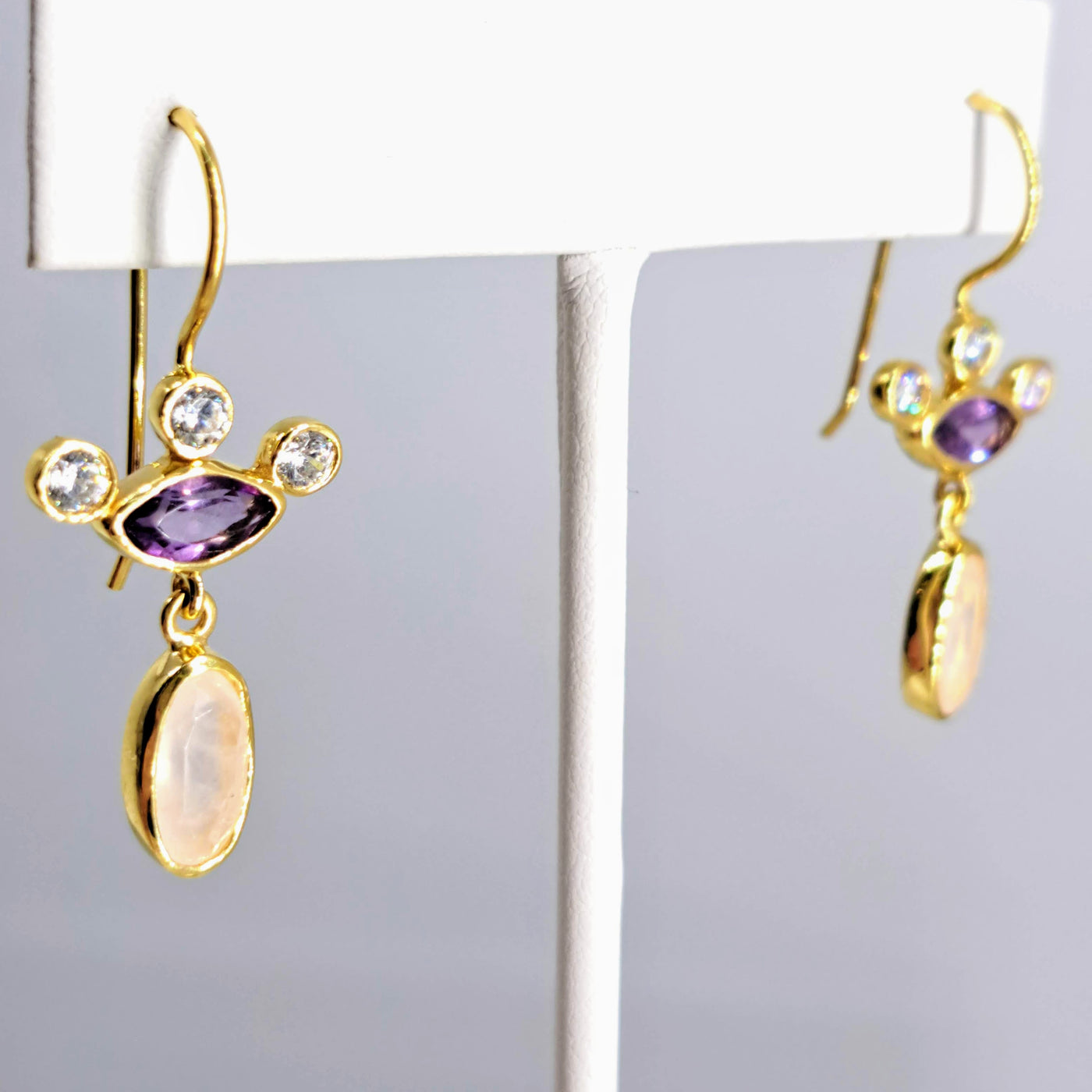 "Twinkles" 1.5" Earrings - Amethyst, Rose Quartz, Crystal, 18k Gold Sterling